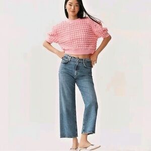 MAEVE ANTHROPOLOGIE BUBBLE HOT PINK PUFF SLEEVE TOP SIZE SMALL